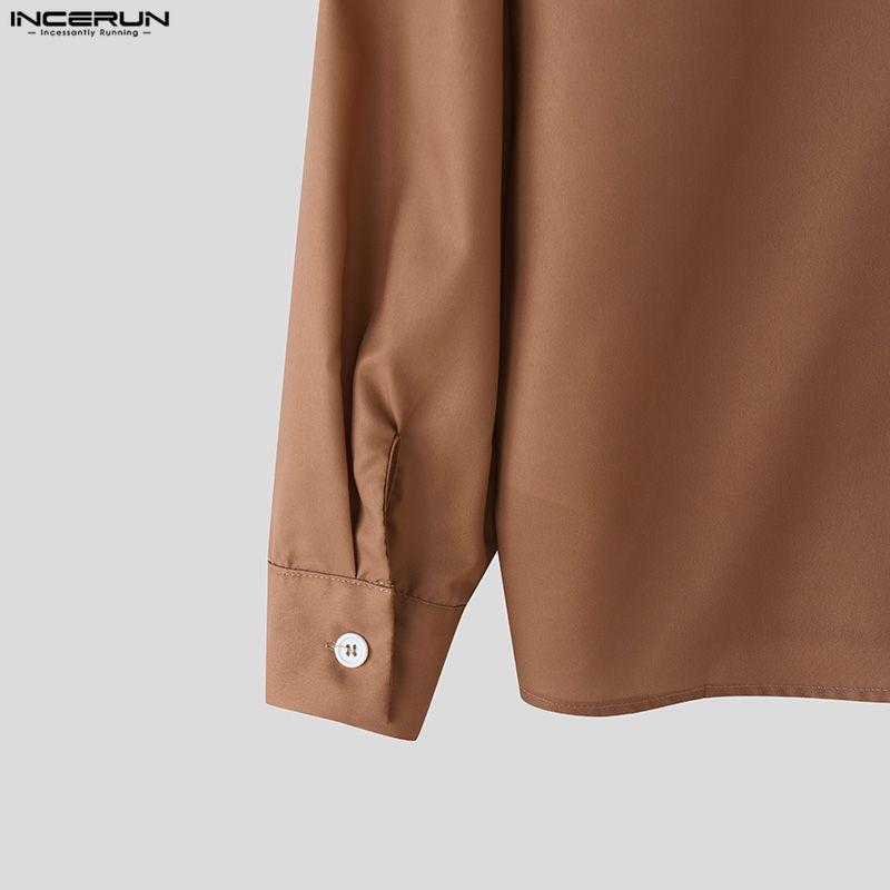 INCERUN Oversized Men Lapel Neck Long Sleeve Striped Print Buttons Up Casual Shirts