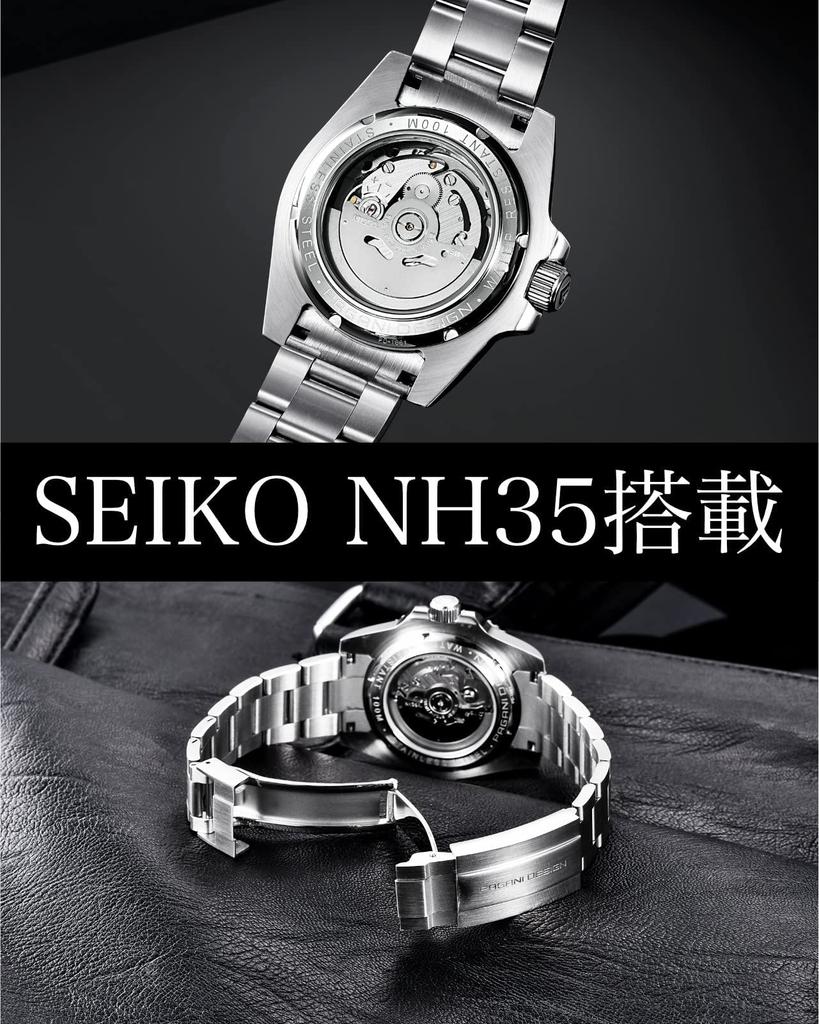 Pagani Design Herrenuhr, Hergestellt in Japan, Seiko NH35 Uhrwerk, Submariner Taucheruhr, Automatisch Mechanisch, mit Gehäuse, Wasserbeständig, Keramik