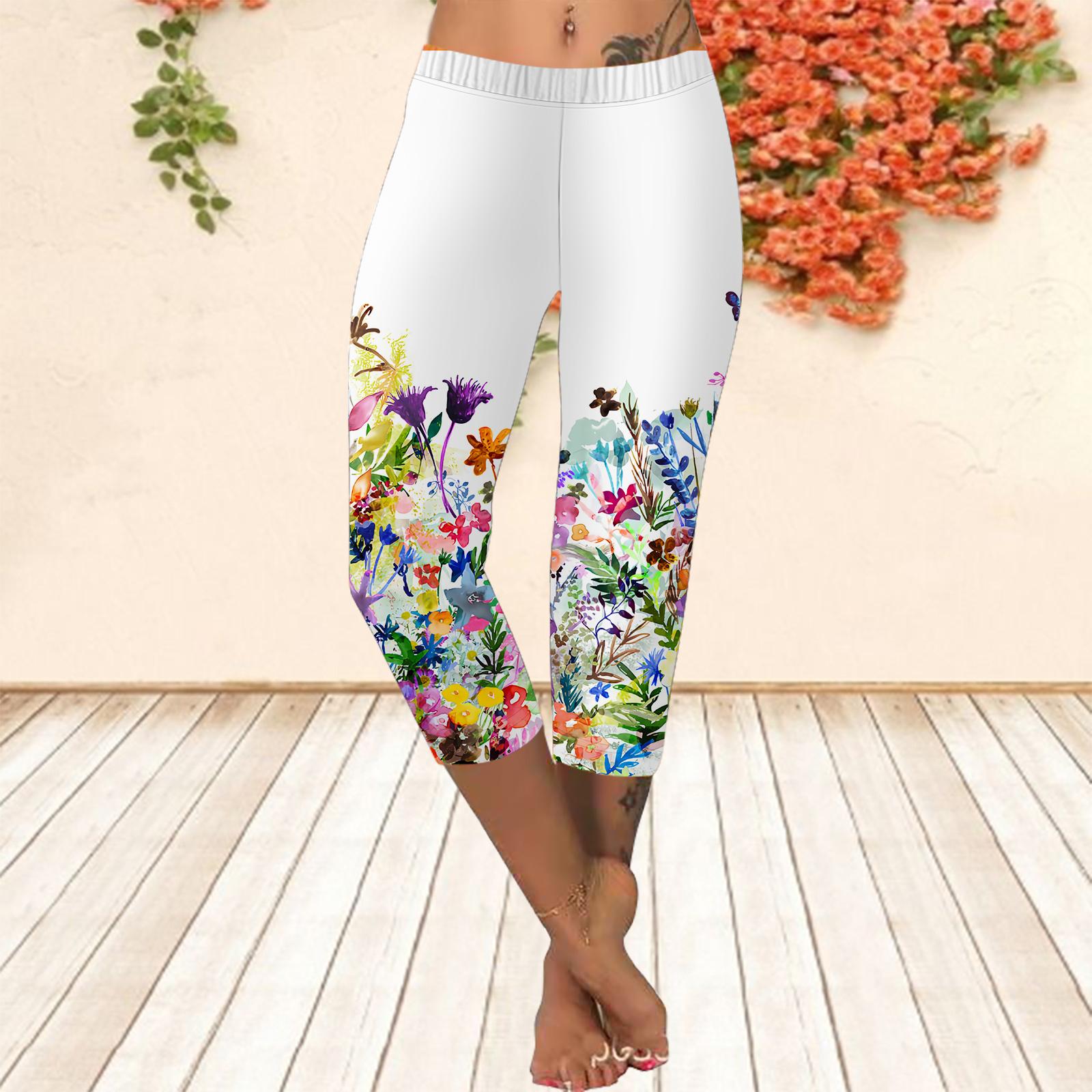 

Штани Літні короткі легінси Укорочені вузькі штани Легінси великих розмірів Жіночі вузькі штани з 3D садовим принтом XS білий