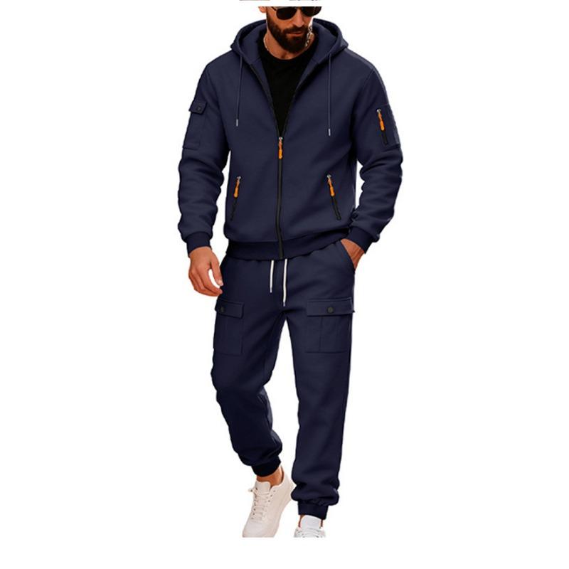 Mens Heavyweight Fleece Loose Hooded Sweatshirt And Pants Casual Sport Two Piece Set