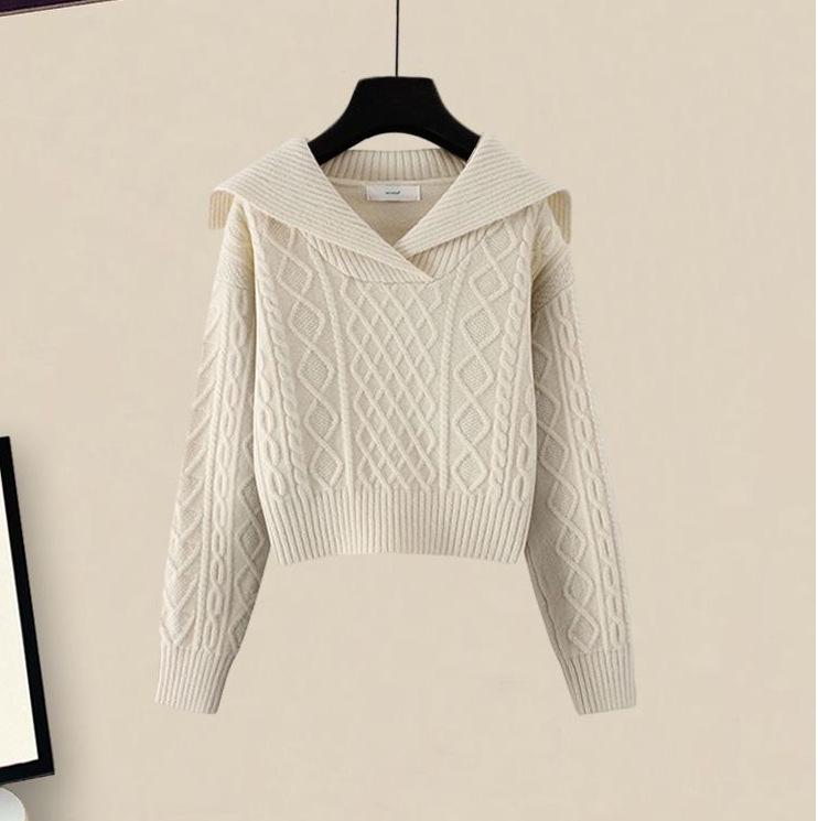 

Комплект из двух предметов: японский свитер и юбка с темно-синим воротником в стиле ретро, осень 2024 г., короткий топ. XXL