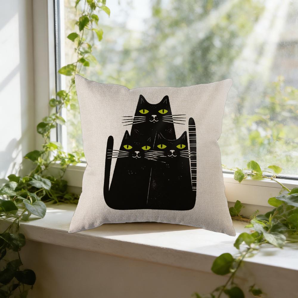 Cushion Cover White Black Cat Print Pillowcase For Home Decor Bedroom Window Seat