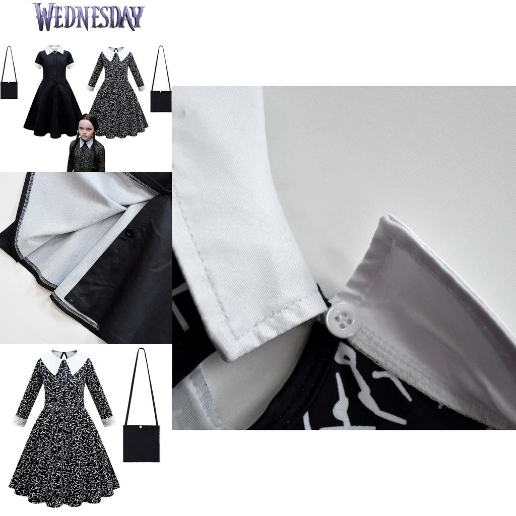 Addams Family Wednesday Cosplay Kostüm-Luxuriöses Schwarzes Kleid für Halloween Weihnachtsfeier