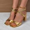 Women's High Heel Sandals 2025 Summer Square Head Sexy Buckle High Heel Shoes European and American Fashion Coarse Heel Sandals