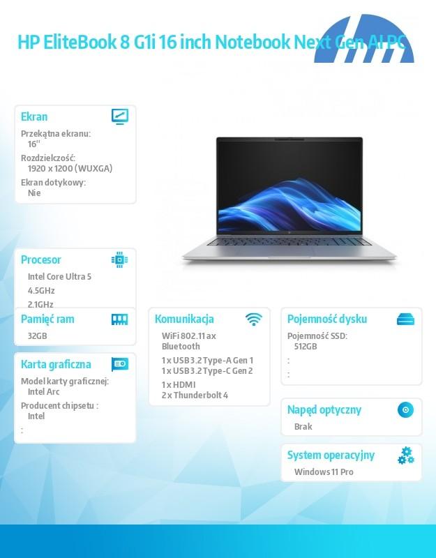 Notebook EliteBook 8 G1i U5-228V 512GB/32GB/W11P/16.0-inch C51MBET