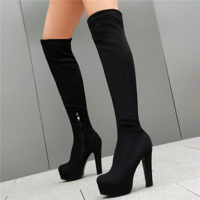 Women's high-heeled boots, sexy European and American style autumn and winter new waterproof table, fine-heeled large-size knee boots