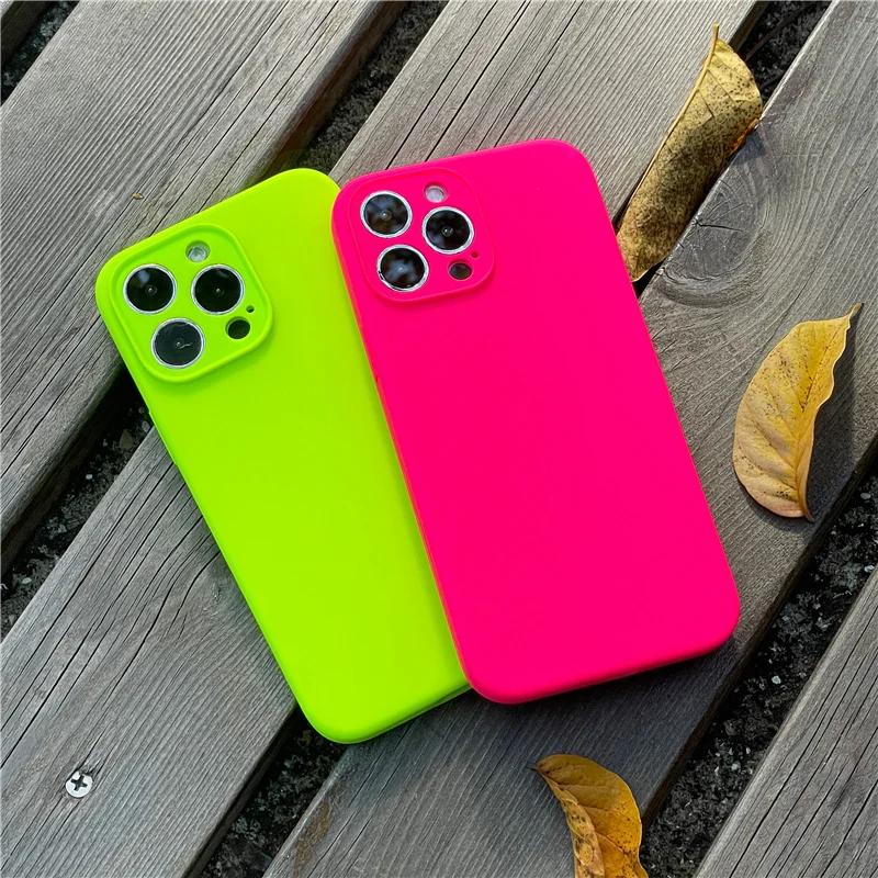 Neon Liquid Silicone Full Coverage Shockproof Customized Print Pure Color Mobile Phone Cases for 11-16 Pro Max