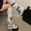 Harajuku Punk Spiderweb Knitted Leg Warmers Japanese Women Gothic Knee Length Long Socks Leggings Boot Cuffs Foot Covers