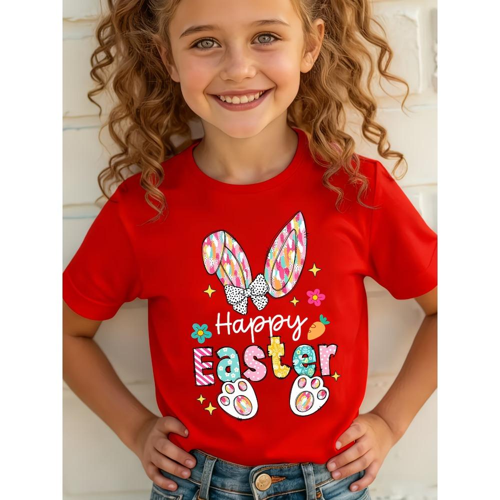 Summer Happy Easter Bunny Print Kids TShirt Cotton Casual Girls Short Sleeve Shirts Sports Fashion Tops Childrens Clothes Tees