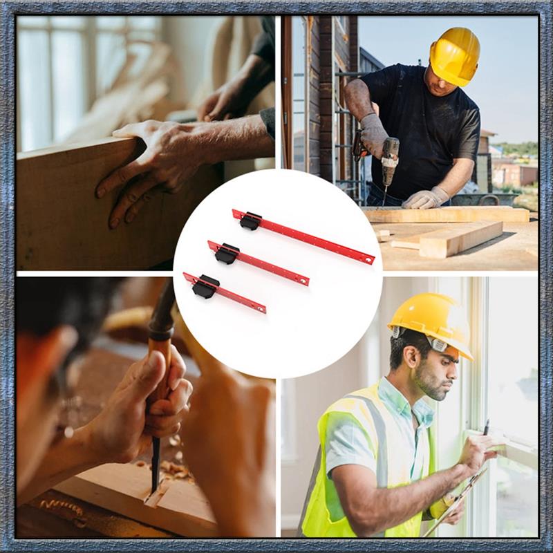 

Top Deals 3Pcs Woodworking Tools Ruler Pocket Ruler Layout Tool Precision Ruler With T-Track Slide Stops, Inch And Metric Scale червоний