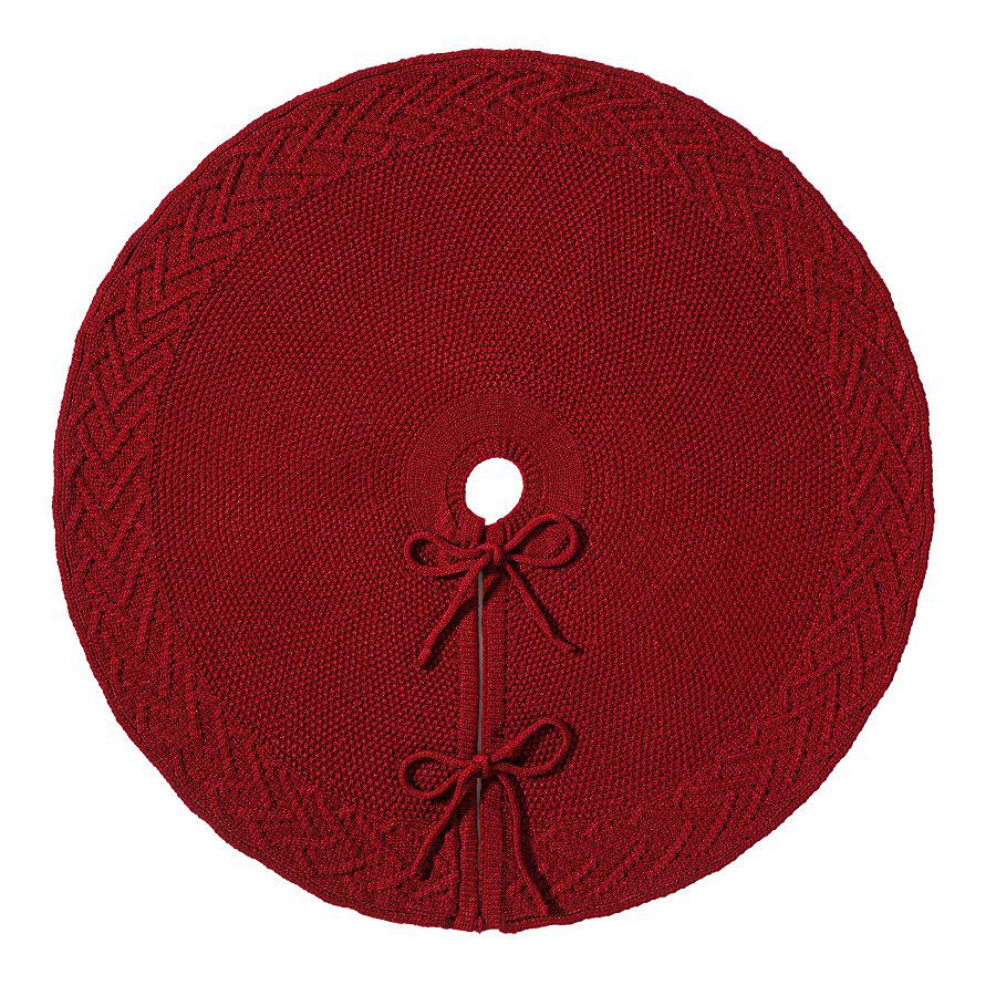 Three-Dimensional Christmas Red Knit Tree Skirt with Wide Brim