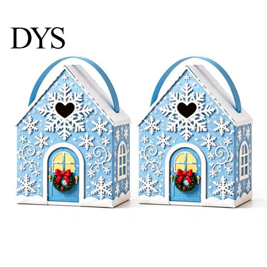 Reusable Holiday Gift Packaging Christmas House Box with Handle, 3D Gingerbread/Santa Claus/Tree/Snowflake Candy Snack Containers for Parties