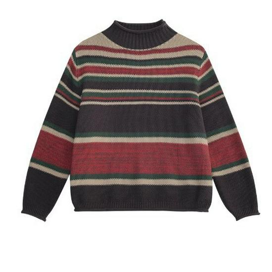 2025 Winter Striped High Neck Wool Knit Top for Women