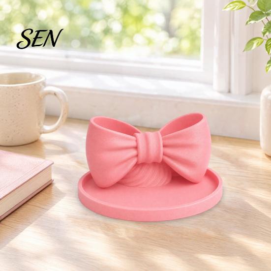 Cute Bow Pen Holder 3D Printed Shape Holder, Desktop Organizer, Double Compartment Storage Box Desk Decor for Bathroom Vanity, Decorative Stationery