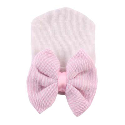 0-6 Months Newborn Baby Hats Cotton Beanie with Bow Soft Knit Tire Striped Infant Caps Toddlers Bebe Photography Hats