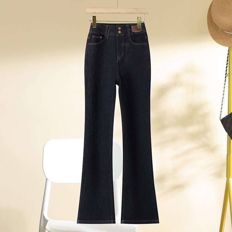 

Женские джинсы с высокой посадкой, черные, микро-клеш, для весны и осени 2025 - Утягивающие утолщенные брюки-подковы для фигуры типа груша . 28 (Recommended for 105-115 lbs) синий/джинсовый