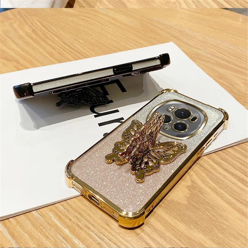 Butterfly Folding Stand Bracelet Phone Case For Xiaomi Redmi Note 12 Pro 11S 10S 9S 12 11 10 9 Pro Glitter Shockproof Soft Cover