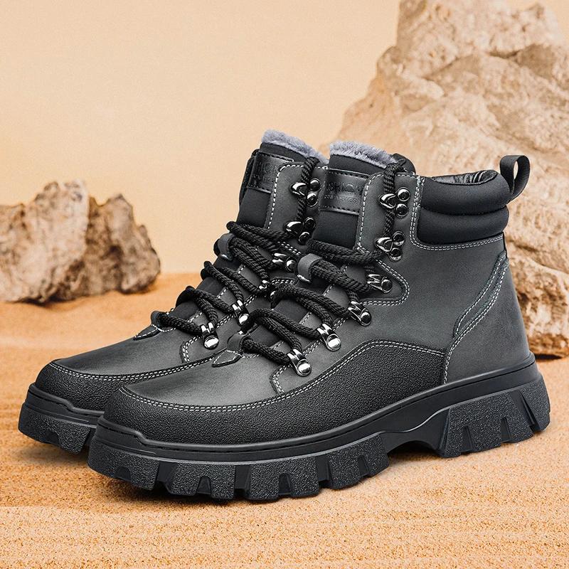 Men Casual Luxury Boots Winter Short Plush High Top Genuine Leather Outdoor Oxford Shoe Casual Cow Tendon Bottom Work Short Boot