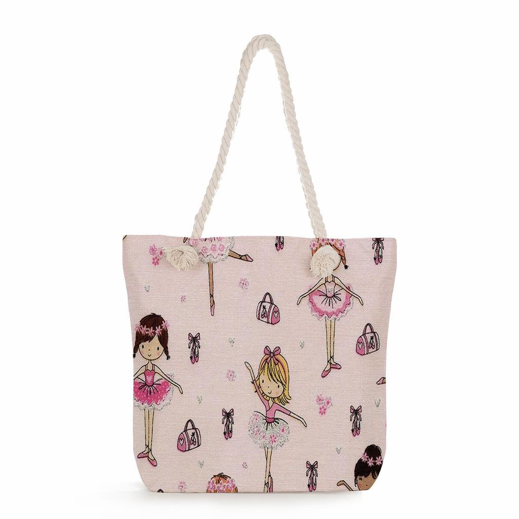 Ballet Print Thick Rope Single-shoulder Beach Bag 7246 CLE