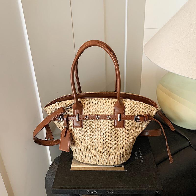 Summer hand-held woven pattern bag women's new fashion vegetable basket bag large capacity simple messenger bag
