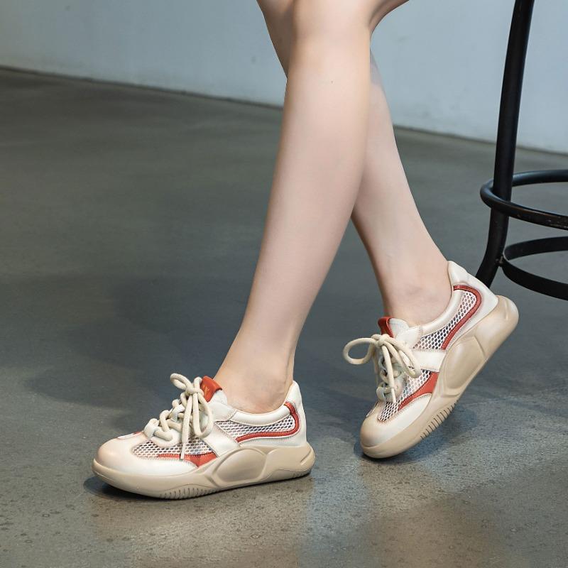 Student Lace-up Casual Shoes Thick-soled Shoes Flat and Perforated Women's Shoes