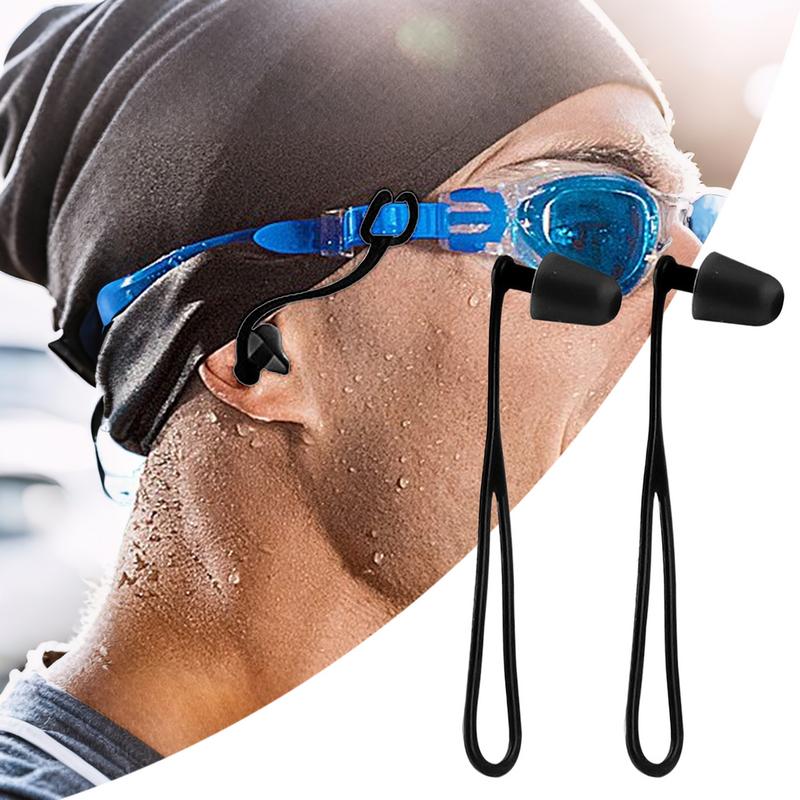 1pair Swimmers Ear Plugs Comfortable Swimming Ear Plugs Silicone Waterproof Reusable Hearing Protection Earbuds 1 Pair With Lanyard