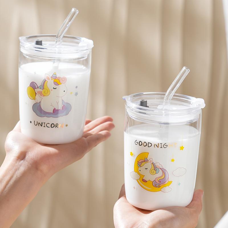 Cartoon Unicorn with Lid Sip Cup Cute Girl Drinking Water Glass High Value Large Capacity Water Cup
