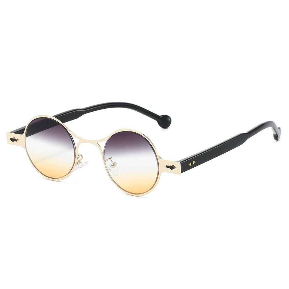 New Retro Round Gradient Women Sunglasses  Brand Metal Frame Punk Style Design Men Trendy Rivet Sun Glasses Uv400