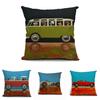Vintage Car Dog Print Pillow Case In Beautiful Cotton Linen For Stylish Home Decor