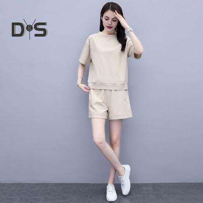 2 Piece Outfits for Women Summer Crewneck Short Sleeve Top Short Sweatpant Set Casual Tracksuit Jogger Lounge Set