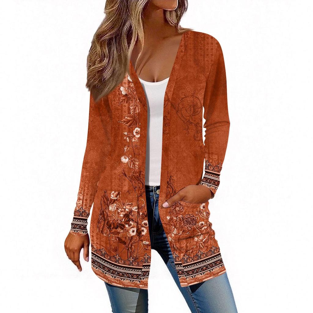 Damen Langarm Strickjacke Lässige Jacke mit Taschen Oberteil