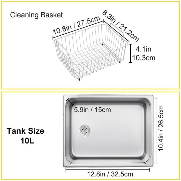 Nettoyeur à ultrasons 10l - vevor - machine à laver à ultrasons numérique avec panier