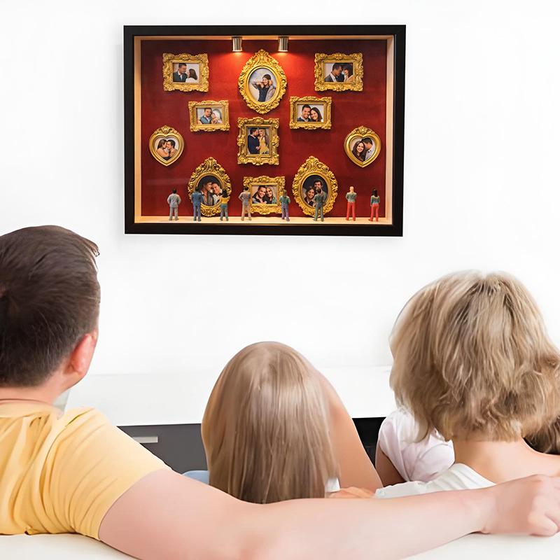 DIY Mini-Museum Silhouette Box, Familien-Erinnerungs-Po Vitrinenrahmen Silhouette Box mit Licht, Mini-Rahmen & Figuren