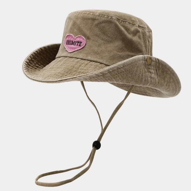 Japanese Pink Love Mountaineering Hat Children Spring And Summer Outdoor Travel Sunshade Sunscreen Hat Western Cowboy Bucket Hat M(56-58cm) хаки
