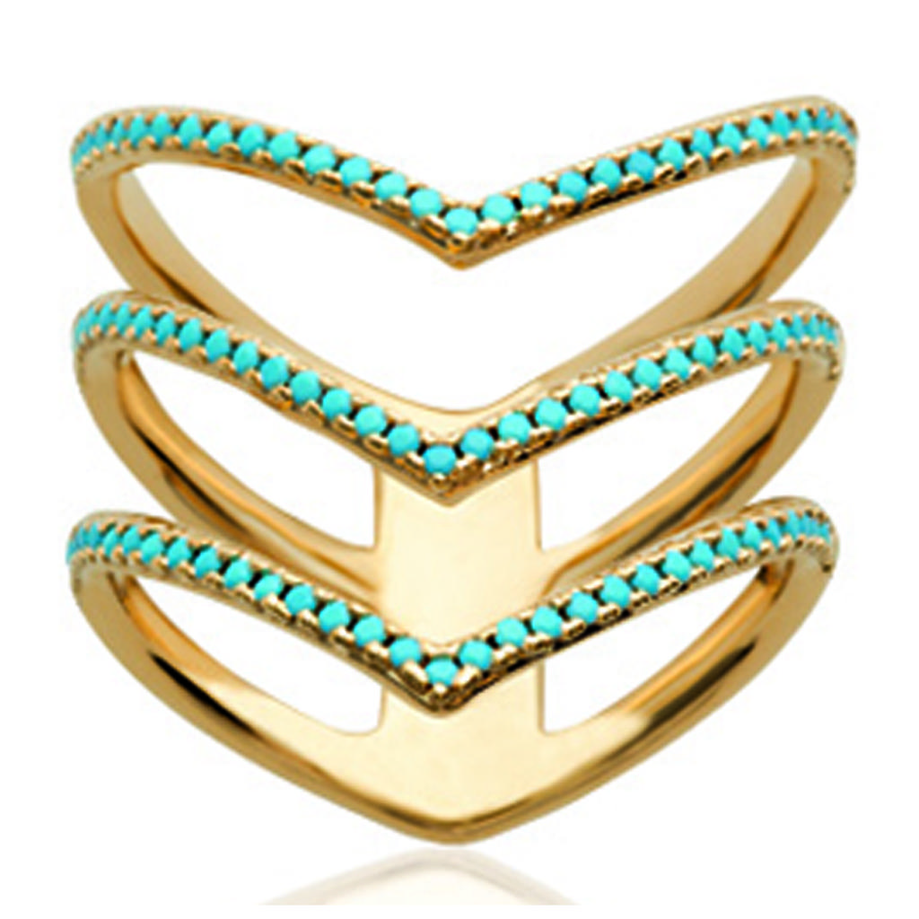 Gold Plated Ring 'Navajos' Golden Turquoise - 13 Mm