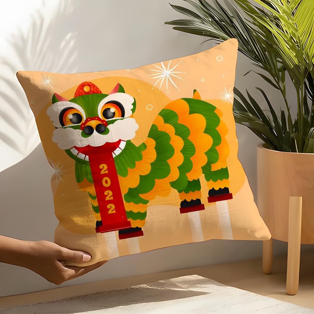 Oriental Festive Lion Print Pillow Case Home Living Room Decoration Linen Pillowcover Pillow Cases Cushion Cover