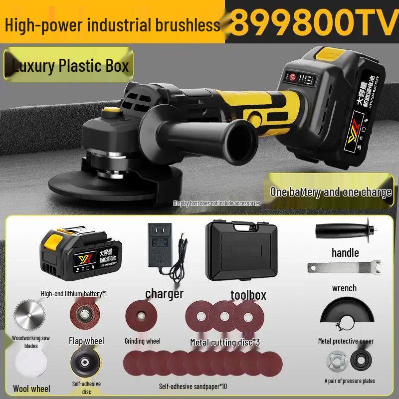 High-Power Brushless Rechargeable Angle Grinder with Lithium Battery for Cutting and Multi-Function Polishing