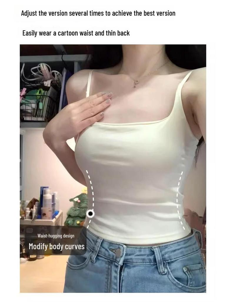 Women's White Camisole Vest: Thin, Sleeveless Top Ideal for Summer Layering or As a Standalone Piece.