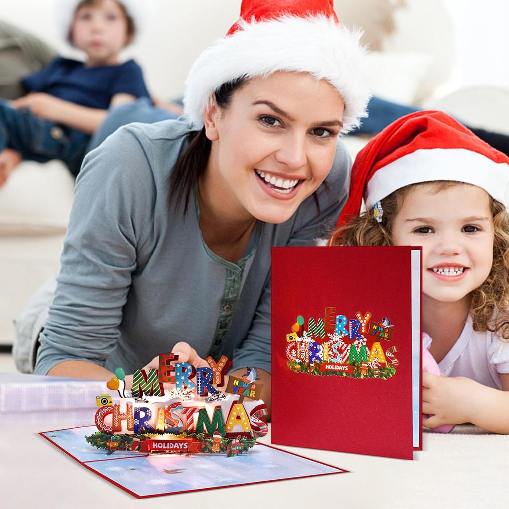 Merry Christmas Cards 3D Holiday Card With Music And Light Celebration Keepsake For Kids Boys Girls Family Greetings Birthday