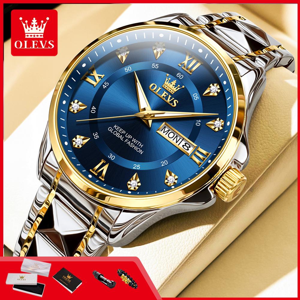OLEVS 2906 Men's Quartz Wristwatches Dual Calendar Stainless Steel HD Luminous Waterproof Original Business Man Watch