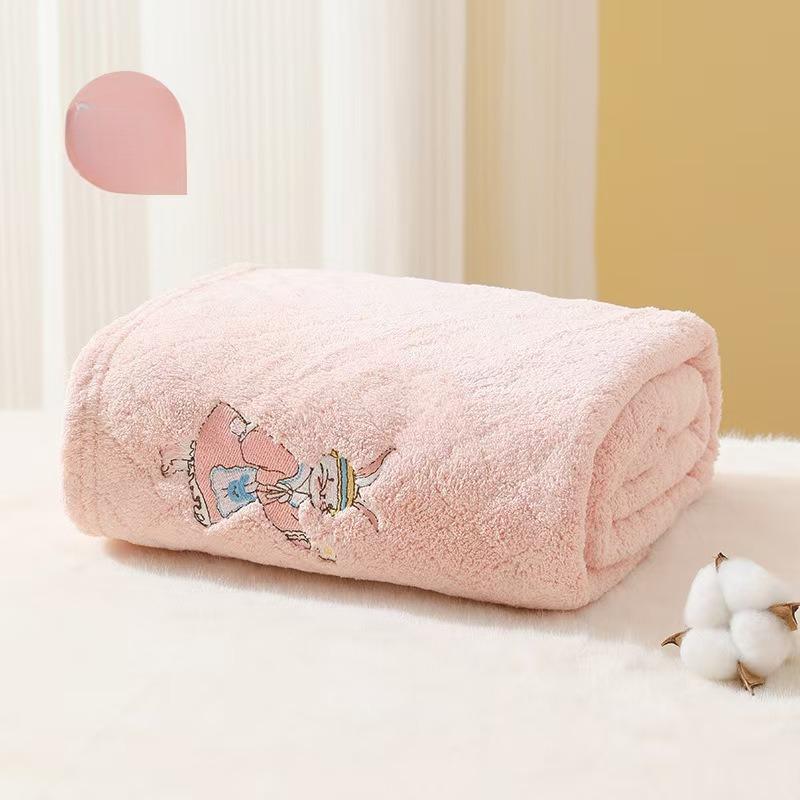 Baby Bath Towel Super Soft Absorbent Bath Fast-Drying Towel Cartoon Embroidery Blanket Coral Fleece Thickened