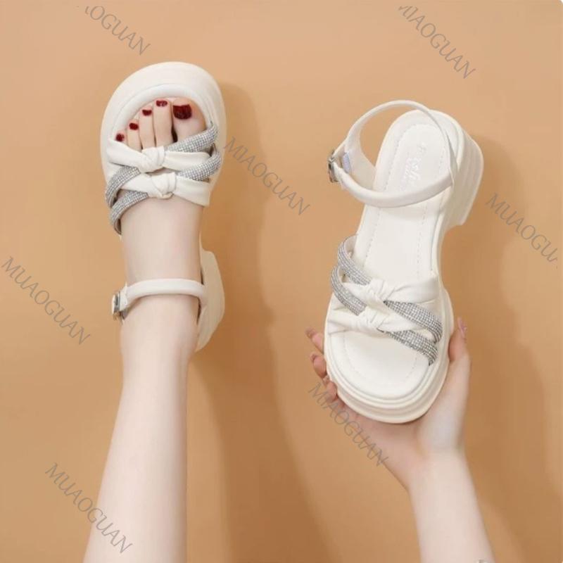 Summer Women s Sandals Roma Cross Strap High Heel Thick Platform Shoes French Style Dress Party Comfort Ladies Footwear 35