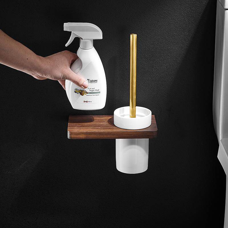 Golden Bathroom Shelves Bathroom Wood Towel Rack Wall Mounted Storage Towel Bar Pole Slippers Rack Tripod Toilet Paper Shelf