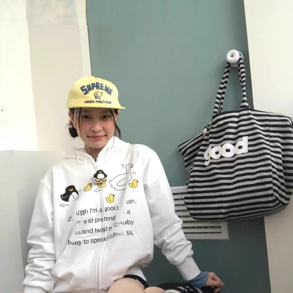 2025 spring and summer new early eight people go to work black and white striped tote bag large capacity shoulder stack shopping bag tote bag