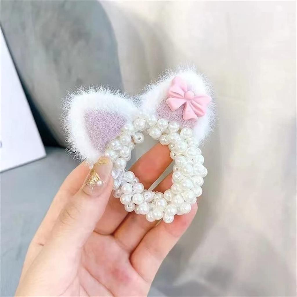 Gulenvailo Hair Accessories, Pearl Hair Ties with Cat Ears, Cute Princess Tiara, Perfect for Children, Parties, Shichi-Go-San Celebrations, Weddings,