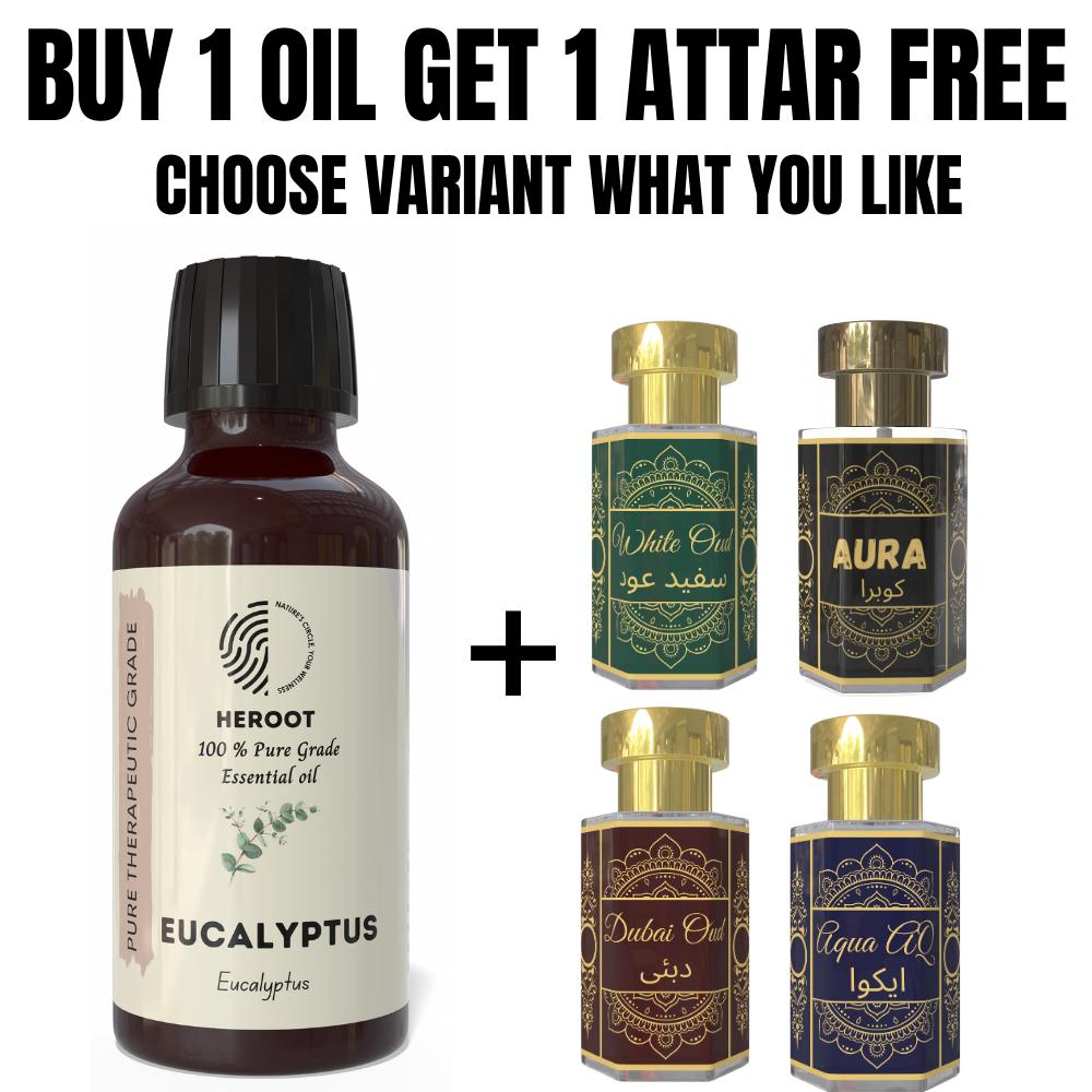 Ulei Esențial de Eucalipt 10ml pentru Aromaterapie și Parfum de Casă primiți 1 Attar Gratuit de 6 ml – Aqua AQ, Oud Dubai, Aura, Oud Alb