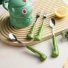 Acciaio Inossidabile 304 Cucchiaino da Dessert Caffè Forchetta da Frutta Stoviglie per la Casa Cucchiaio Dinosauro per Bambini Stoviglie con Manico in Ceramica