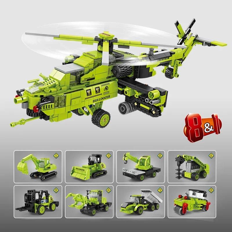 8 In 1 Mi 28 Armed Helicopter Building Blocks City Engineering Vehicle Deformation Bricks Boys Toy Holiday Gifts For Children