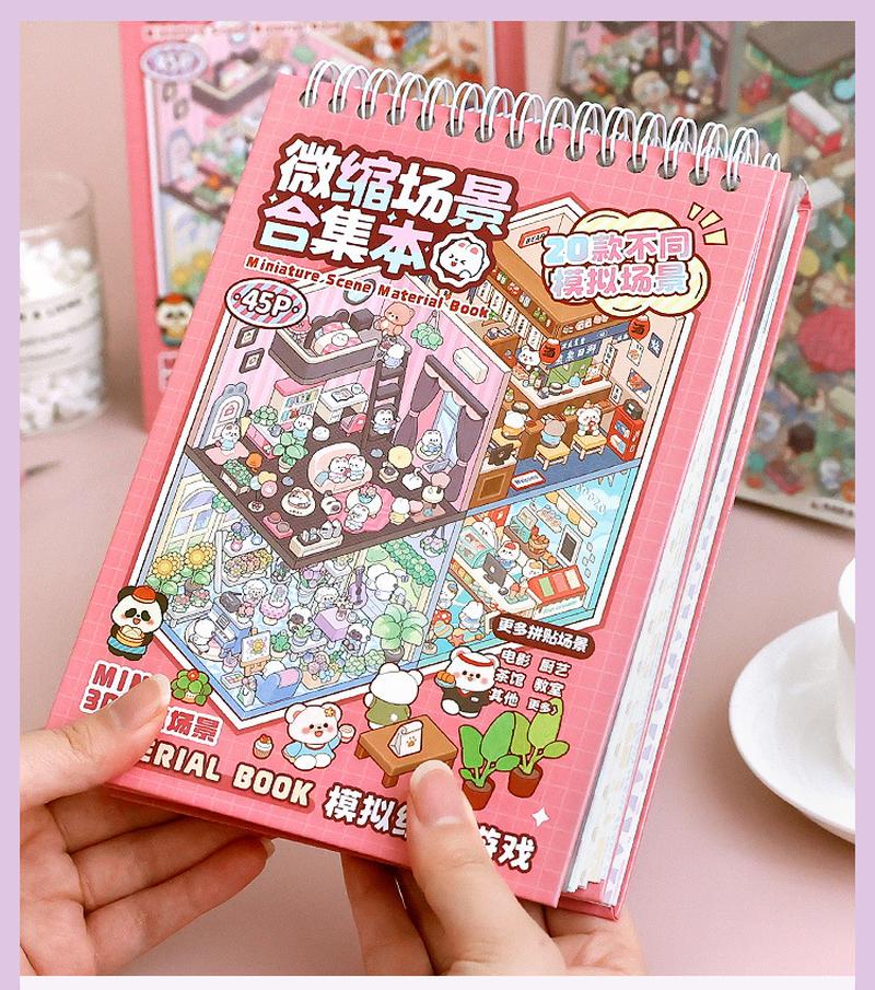 45pcs Scenes Cartoon Landscape Sticker Book Diy Handmade 3d Stickers Toys Forest Village Cabin Scene Birthday Presents For Planner