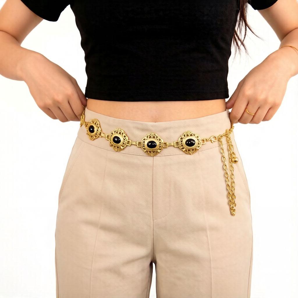 Elegant Hollow Waist Chain for Women - Versatile Fashion Accessory Paired with Skirts